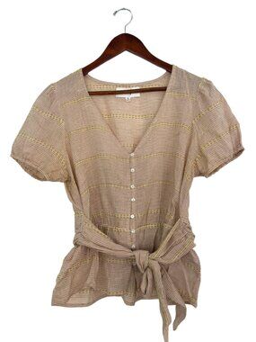 Maisie 100% Cotton Tie Waist Top – Size M – NWOT – Neutral Stripe